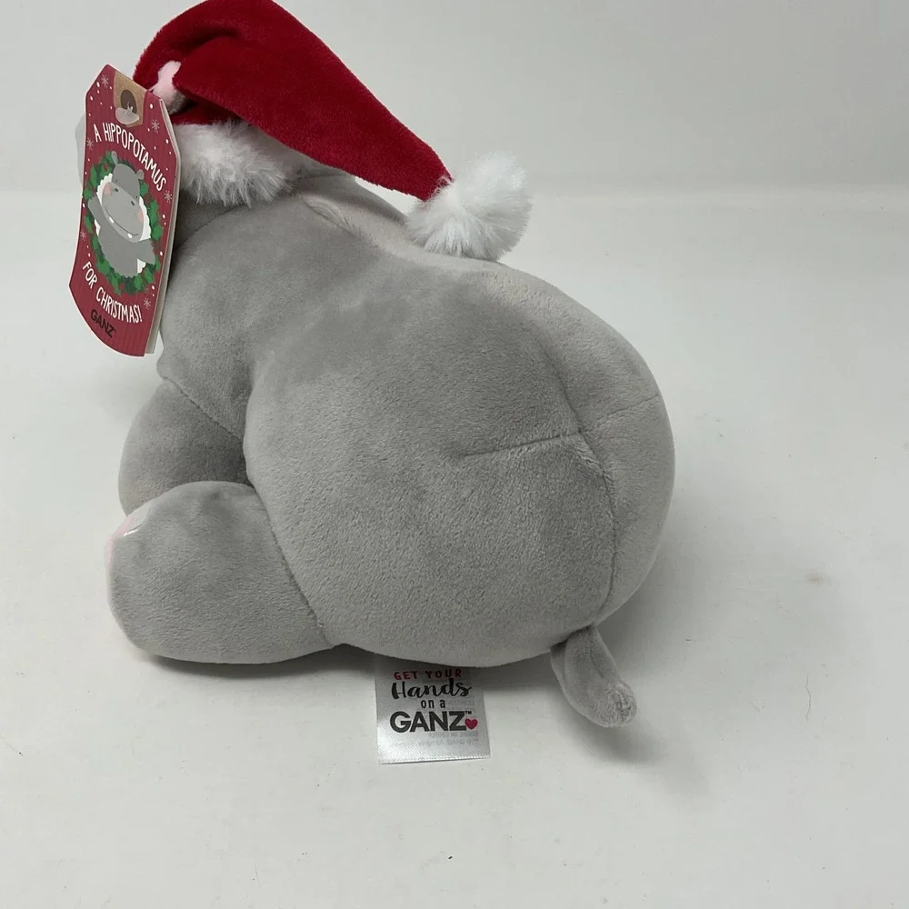 Ganz Gray Hippo Stuffed Plush Santa Hat I Want a Hippopotamus for Christmas